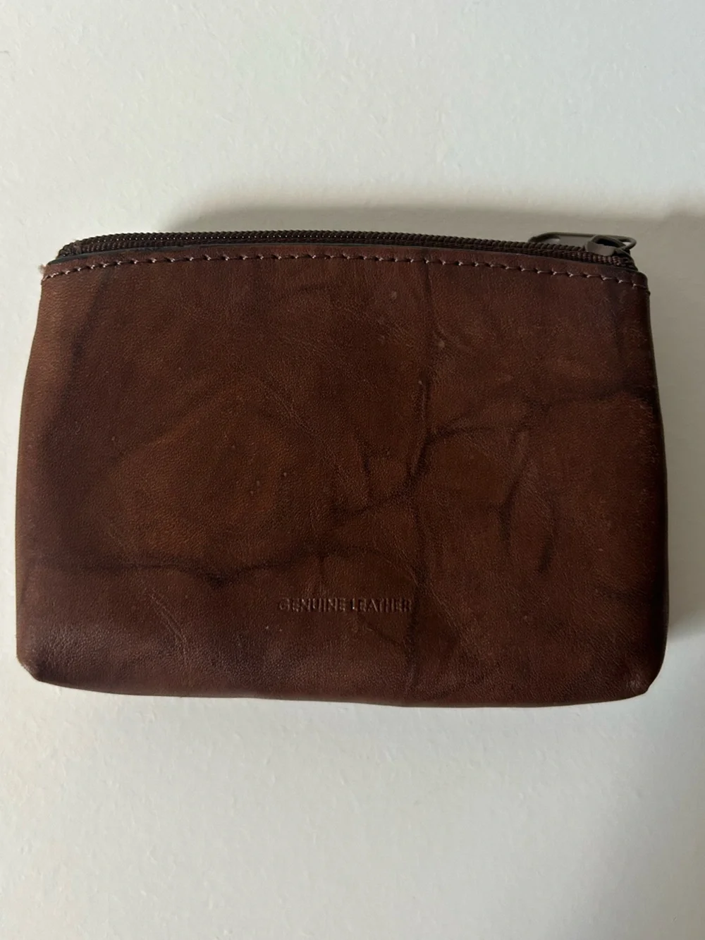 Source Unknown Brown Leather Zip Pouch with Front Slip Pocket